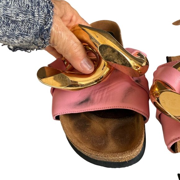 JW Anderson Leather Fuchsia Chain Slide Sandals Shoes Women Size 36 Pink Gold - Picture 5 of 9